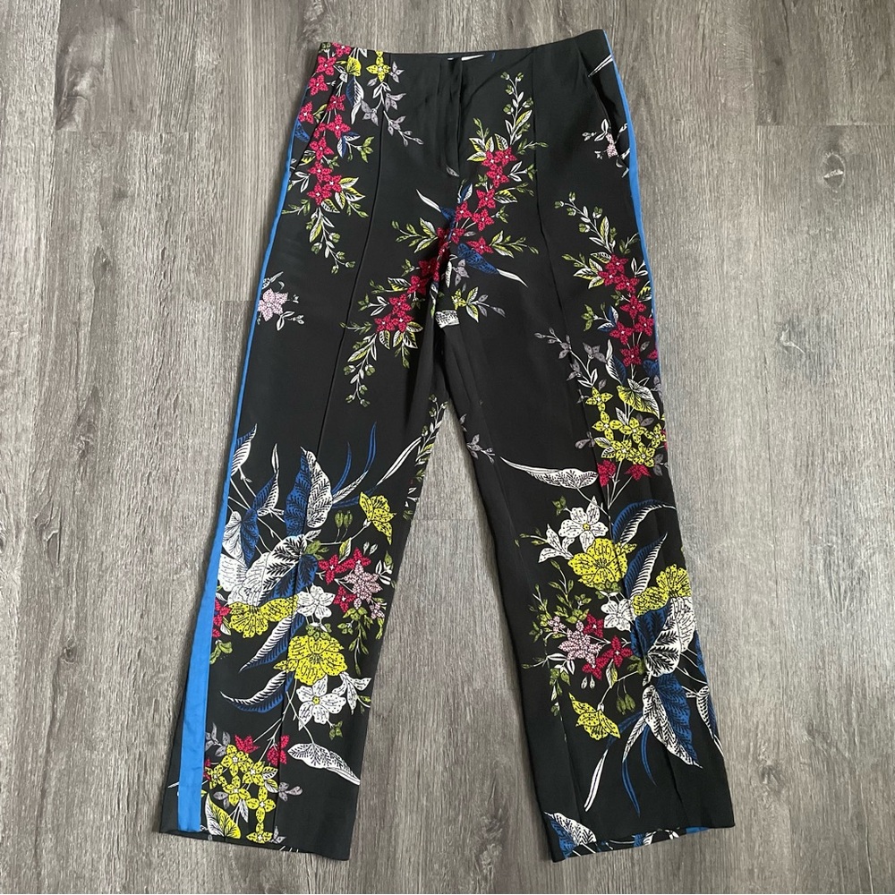 Diane Von Fustenberg Black Blue Floral colorful High Rise Dressy Pants (6/28)